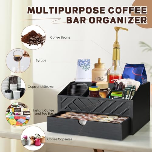 Coffee Bar Organizer with Drawer, Coffee Station Organizer for