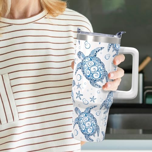 30oz Stainless Steel Sea Turtle Tumbler with Lid and Straw - Ocean