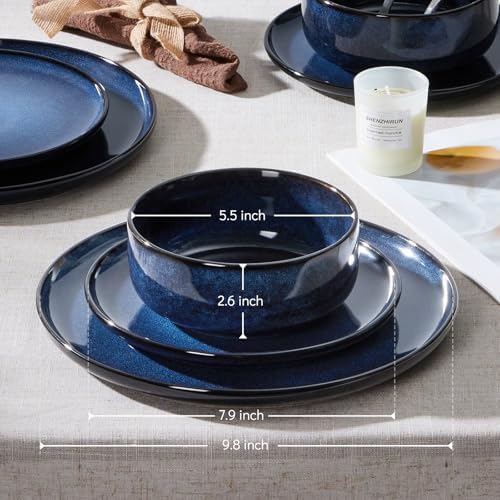 E-far Dinnerware Sets for 4, 12-Piece Stoneware Plates and Bowls Set