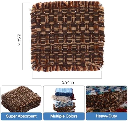 Set of 10 Fabric Drink Coasters, Handcrafted Cotton Woven Coasters for