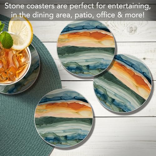 Thirstystone Watercolor Sunrise 4 Pack Round Absorbent Stone Coasters