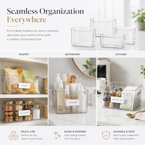 Clear Freezer Storage Bins, Crack-Resistant Plastic Fridge Storage