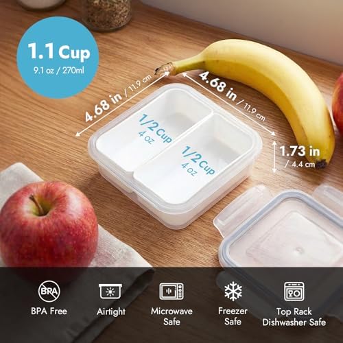 carrotez 2 Compartment Small Snack Containers, 1.1 cup - 2 Pack
