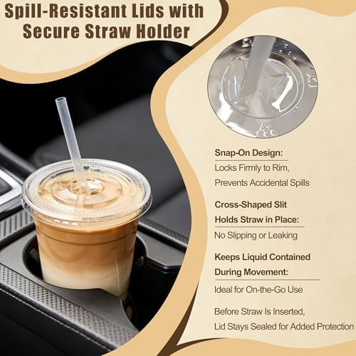 Zcaukya 100 Pack 16oz Plastic Cups with Lids and Straws, Disposable