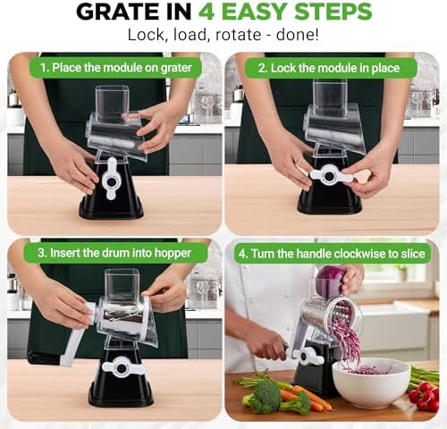 Nutrichef 3-in-1 Rotary Cheese Grater, Black