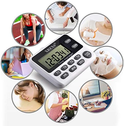 XREXS 4 Channel Digital Kitchen Timer with Large LCD Display