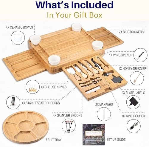 Charcuterie Boards Set – Large Bamboo Cheese Board & Platter with Charcuterie Accessories, Housewarming Gifts for New Home, Christmas, Bridal Shower, New House Gift