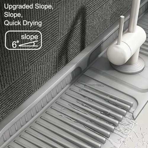 Silicone Faucet Mat for Kitchen Sink, 24.02” x 5.51” Grey Sink Splash