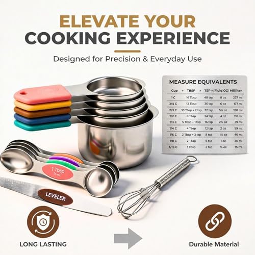 DIYORA Magnetic Measuring Cups and Spoons Set, 13-Piece 304 Stainless