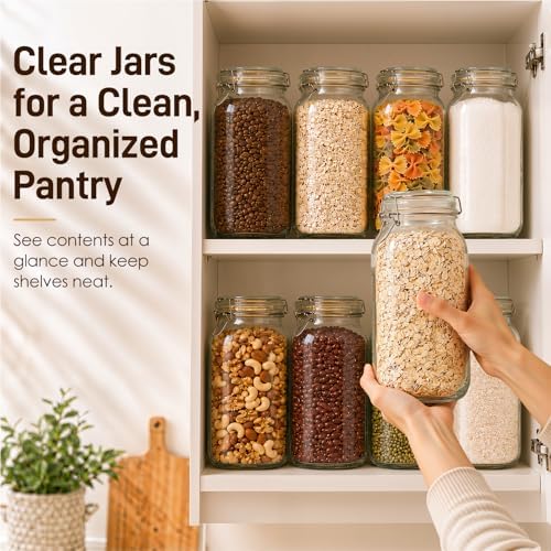 GOSCHE 78oz Glass Jars with Airtight Lids, 3 Pack Square Storage