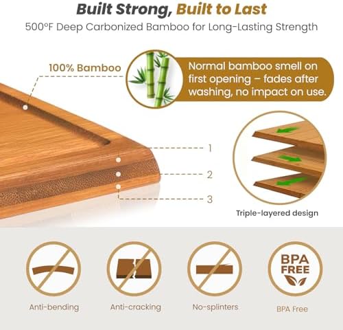 Bamboo Cutting Board for Kitchen, Double-Sided with Stand, Brown
