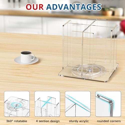 KOTEMON Cup and Lid Holder, 4-Compartment, Clear Acrylic