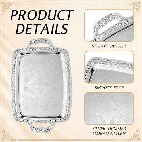 Patelai 10 Pcs Elegant Silver Serving Tray Set Vintage Three Tiered