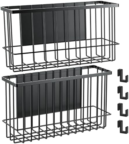 NiHome Magnetic Basket Organizer, 2 Pack, Black