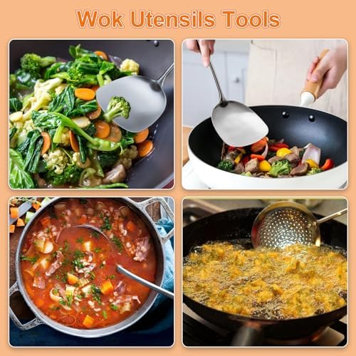 FJNATINH 17inches Stainless Steel Wok Spatula and Ladle Set