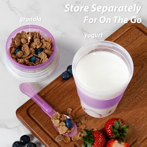 Freshmage 4 Pack 20 oz Yogurt Parfait Cups with Lids & Folding Spoons