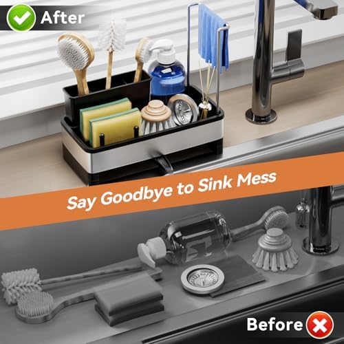 Laveshop Stainless Steel Sponge Holder for Kitchen Sink, Black