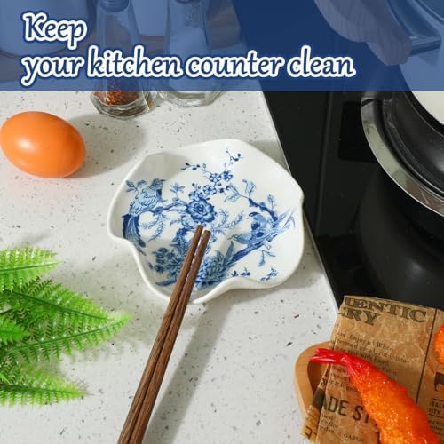 Honeydak Chinoiserie Ceramic Bird Spoon Rest for Kitchen, Blue White