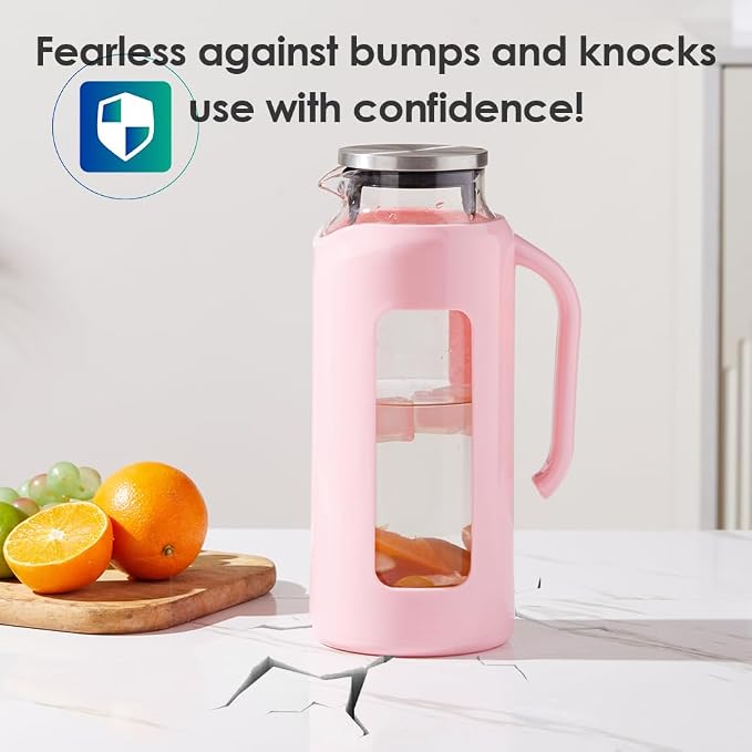 Delove Glass Pitcher with Lid & Shatterproof Shell – Heat-Resistant - Image 5