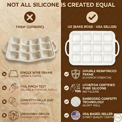 BAKE BOSS Silicone Brownie Pans with Dividers - 2 PACK - CREAM