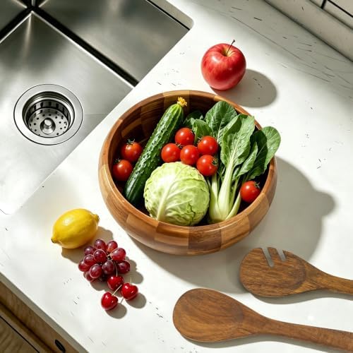 VaeFae Acacia Wood Bowl, Wooden Salad Bowl Set, Natural Grain Finish