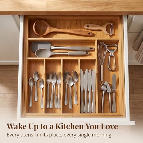 Liviys Cutlery Drawer Organizer for Kitchen Utensils, 13-20 Inches