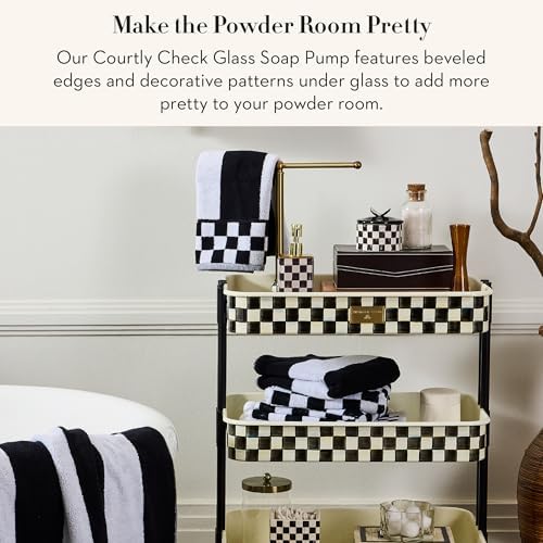 MACKENZIE-CHILDS Glass Soap Pump, Black-and-White Courtly Check