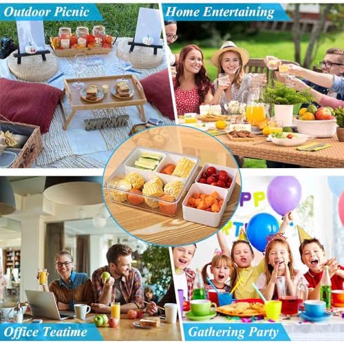 2pack Divided Serving Tray with Lid, 4 Compartment Removable Snack