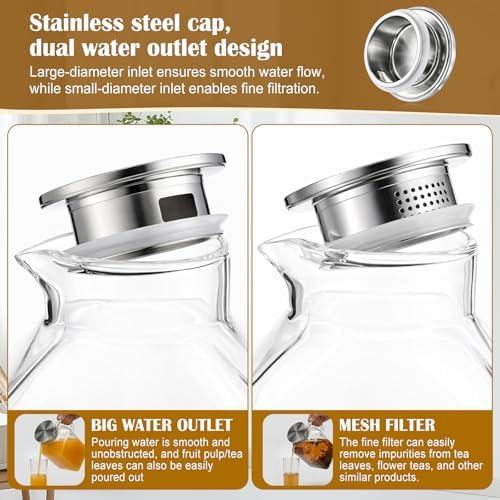 Gisafai 2 Pack 1 Gallon Square Glass Water Pitcher with Lid Spout