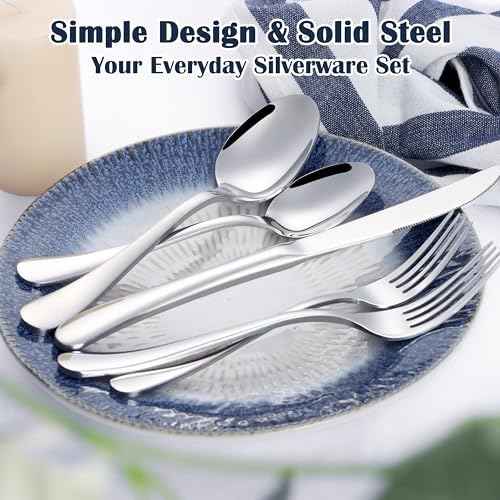 E-far Heavy Duty Silverware Set for 8, 40 Pcs Stainless Steel Flatware Set