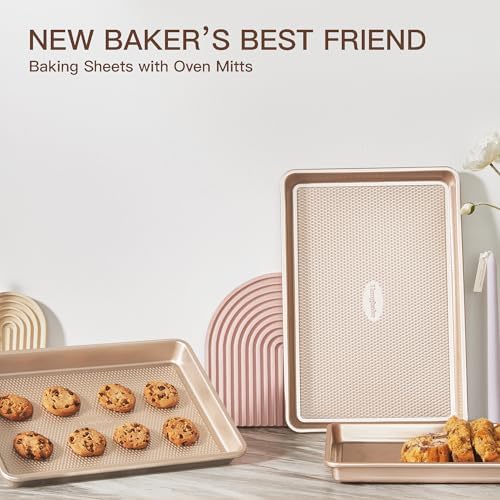 HONGBAKE Baking Sheet Pan Set of 3, Cookie Sheets for Oven, Nonstick