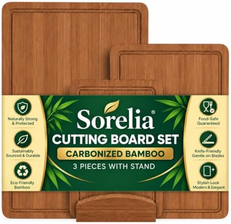 3-Piece Bamboo Cutting Boards - Large Wood Cutting Boards for Kitchen