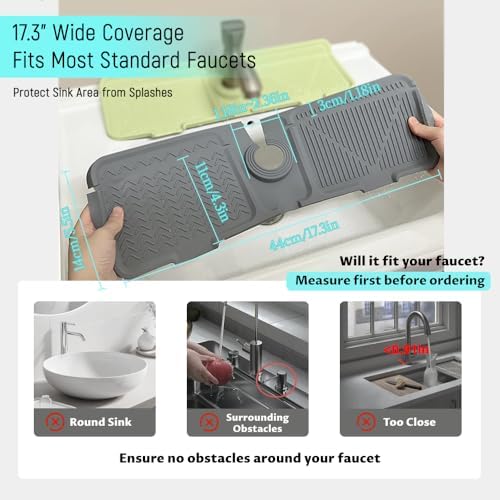 17.3" Silicone Faucet Mat for Kitchen Sink, Splash Guard with 2