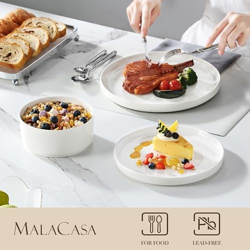 MALACASA 12 Pieces Porcelain Dinnerware Set, Modern White Dish Set for