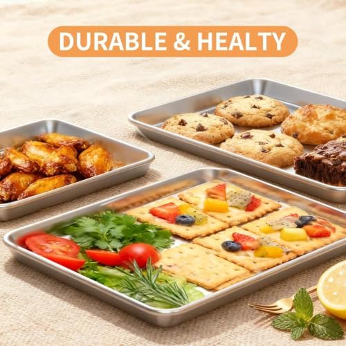 Baking Sheet Set of 2, Stainless Steel Cookie Sheets for Baking, 18 x