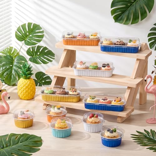 Blushtier 180 Pcs/60 Set Mini Loaf Cake Pans with Lids,Blue and Orange