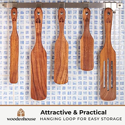 Teak Spurtle Set of 5, Wooden Spurtle Spatula Kitchen Tools for