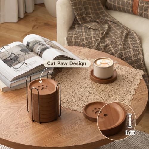 Wood Coasters Set of 8, Cute Drink Coasters with Holder for Desk