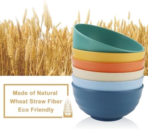 Large Salad Bowls Set of 6, Wheat Straw Bowls 60oz (Multi)