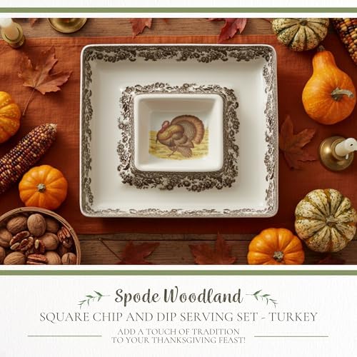 Spode – Woodland – Square Chip and Dip Serving Set - Turkey