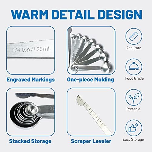 Measuring Spoons, 8-Piece Heavy Duty Stainless Steel Measuring Spoons