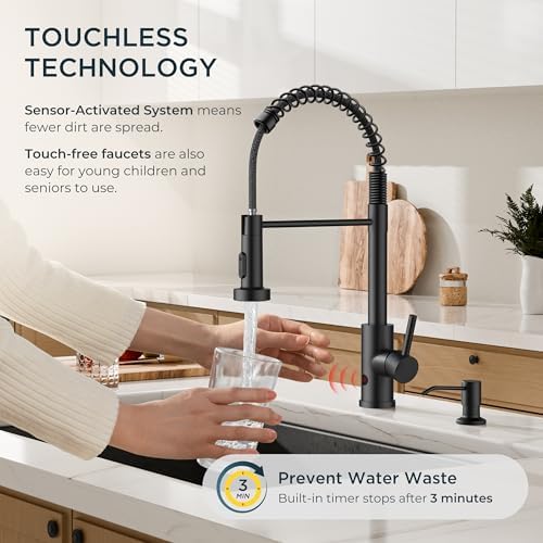 FORIOUS Touchless Kitchen Faucet, Matte Black