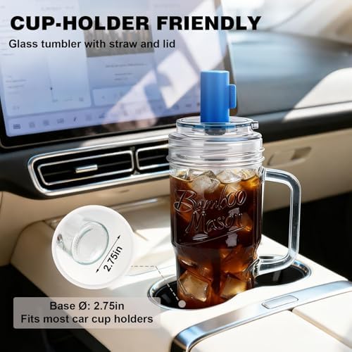 ANOTION Glass Cups With Lids And Straws, Leakproof Tumbler 24oz Mason