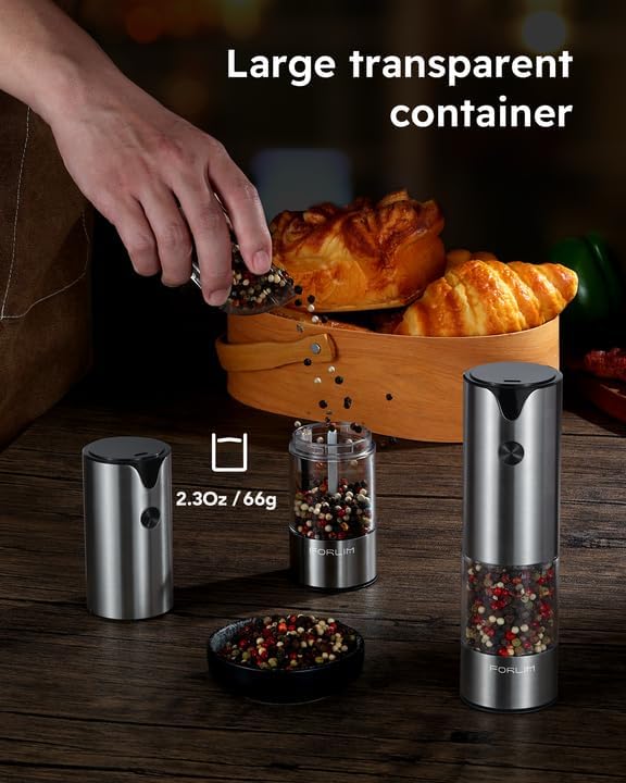 FORLIM Electric Salt and Pepper Grinder Set, USB Rechargeable, Automatic Salt - Image 5