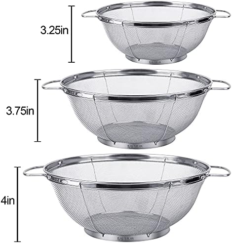 3 Pack 18/8 Stainless Steel Colander Sieves