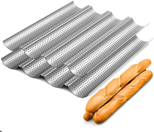 Tiawudi 2 Pack Nonstick Perforated Baguette Pan 15" x 13" for French