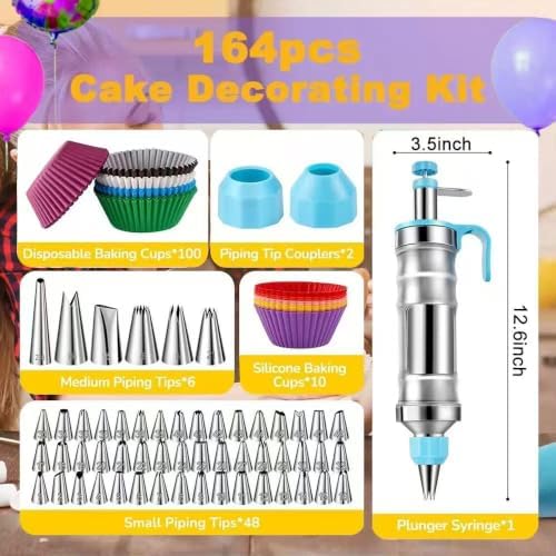 164Pcs Cake Decorating Tools Supplies Kit with Dessert Piping Syringe