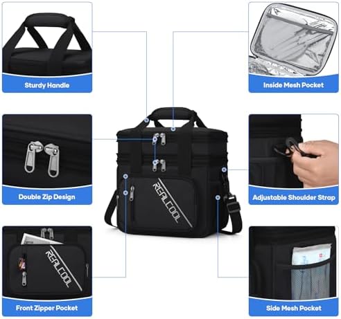 RealCool Insulated Lunch Bag, Portable Double Deck Lunch Box for Men