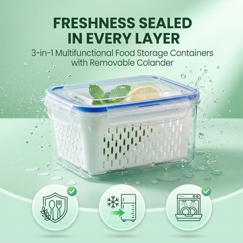 Fruit Storage Containers for Fridge with Removable Colander, Airtight