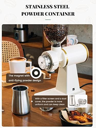 Huanyu 60mm Flat Burr Coffee Grinder, Cream White